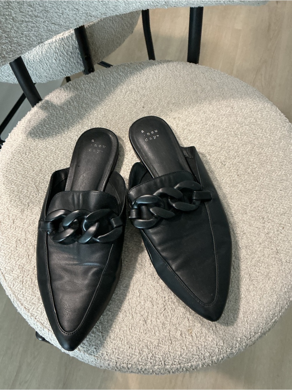 Target Black Pointed Chain-Trim Slip-On Mules